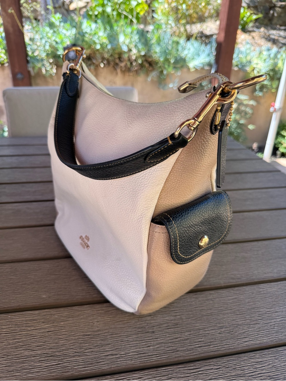 Coach Pebbled Leather Shoulder Bag in White, Black and Tan - Picture 3 of 16